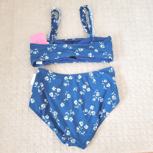 KATE SPADE Blue & White Floral Print Two-Piece Bikini Ruffle Strap Swimsuit - Picture 3 of 8
